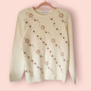Vintage Floral Sequins Embroidered Grandma Sweater Knit 90s‎